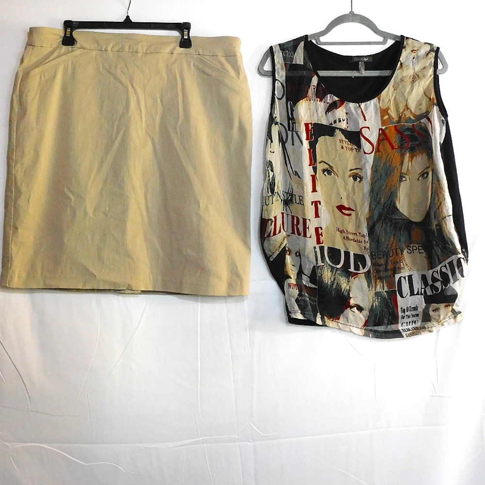 Women's plus size mini skirt and Graffiti top